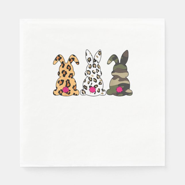 Rabbits Bunnies Leopard Camouflage Happy Easter Da Napkin (Front)