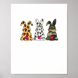 Rabbits Bunnies Leopard Camouflage Happy Easter Da Poster