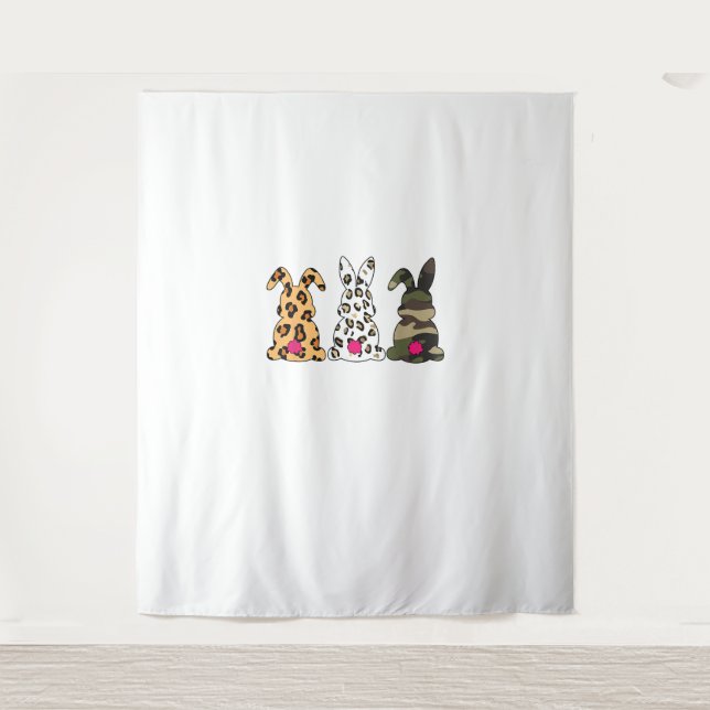 Rabbits Bunnies Leopard Camouflage Happy Easter Da Tapestry (Front)