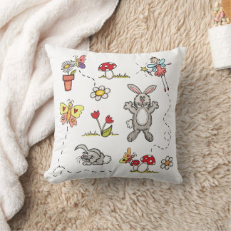 Rabbits, Butterflies, Flowers & Fairy Cushion