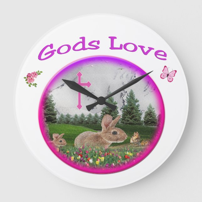 Rabbits Christian  Large Clock (Front)