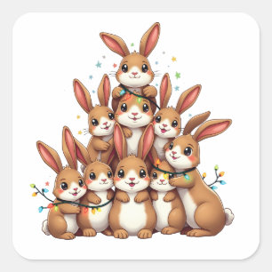 Rabbits Christmas Tree Merry Christmas Xmas  Square Sticker