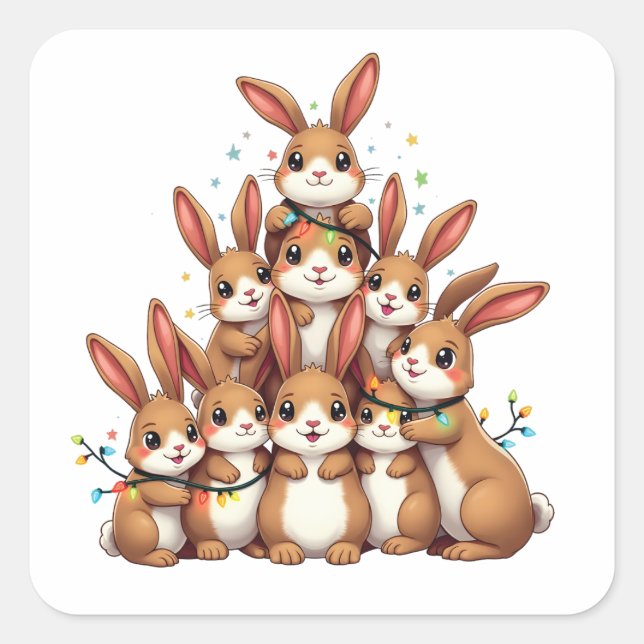 Rabbits Christmas Tree Merry Christmas Xmas  Square Sticker (Front)