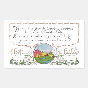 Rabbits, Colourful Spring Scene and Easter Couplet Rectangular Sticker