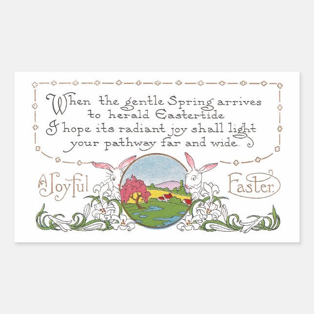 Rabbits, Colourful Spring Scene and Easter Couplet Rectangular Sticker (Front)