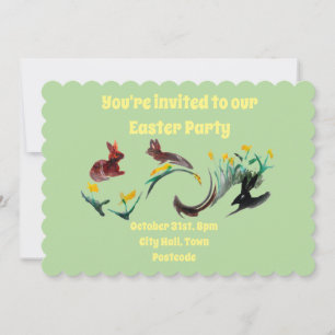 Rabbits Daffodils Spring Invitation