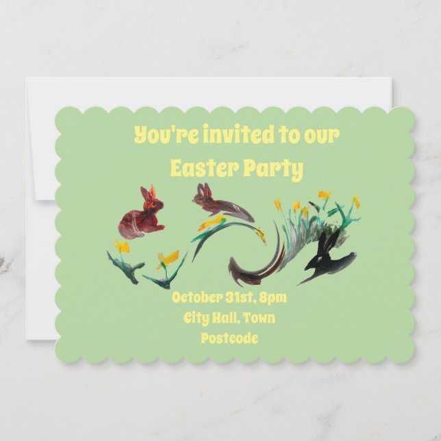 Rabbits Daffodils Spring Invitation (Front)