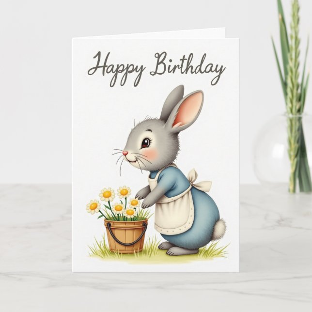 Rabbits Daisy Birthday Card (Front)