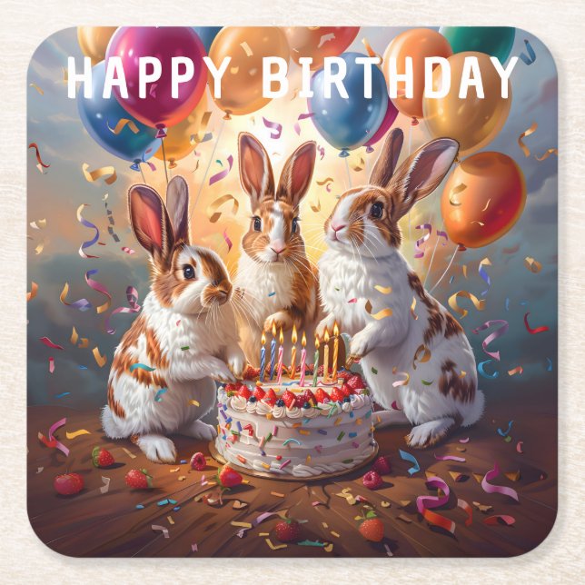 Rabbits Evening Birthday Party Square Paper Coaster (Front)