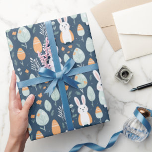 Rabbits Garden Blue And Orange  Wrapping Paper