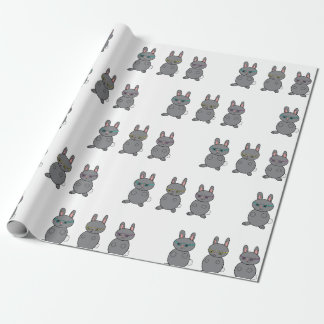Rabbits Grey Wearing Glasses Blue Yellow Purple Wrapping Paper