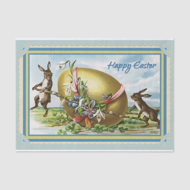 Rabbits Hauling a Large Gold Easter Egg Flowers    Tissue Paper (Front)