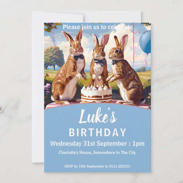 Rabbits In Bow Ties Birthday Party Invitation (Front)