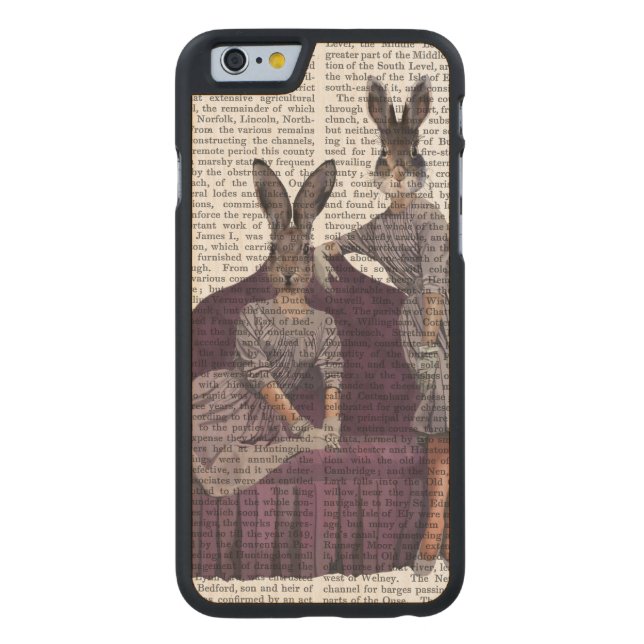 Rabbits in Purple.png Carved Wood iPhone Case (Back)