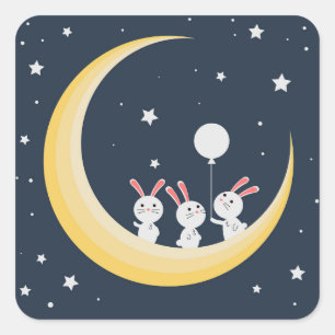 Rabbits on the moon square sticker