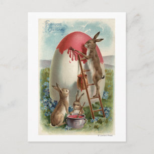 Rabbits Painting an Egg Postcard