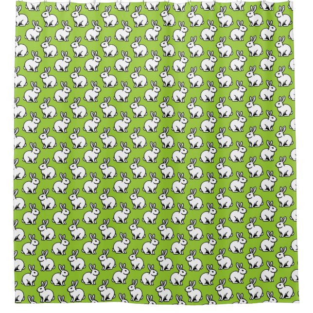Rabbits Pattern - Black and White and Martian Grn Shower Curtain (Front)