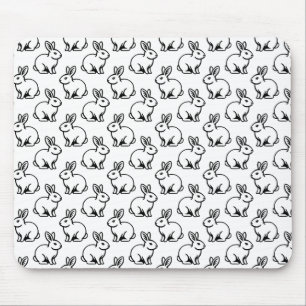 Rabbits Pattern - Black and White Mouse Mat