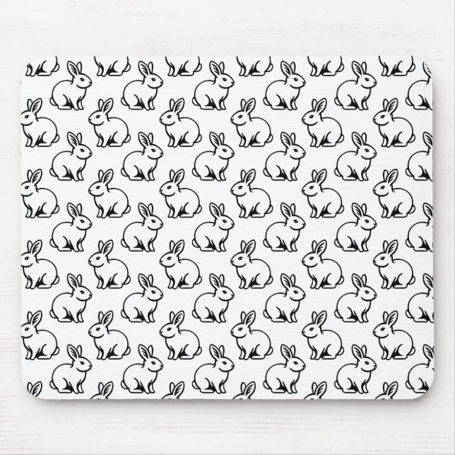 Rabbits Pattern - Black and White Mouse Mat (Front)