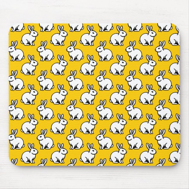 Rabbits Pattern - Black and White with Amber Mouse Mat (Front)