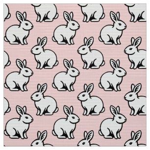 Rabbits Pattern - Black and White with Faded Pink Fabric