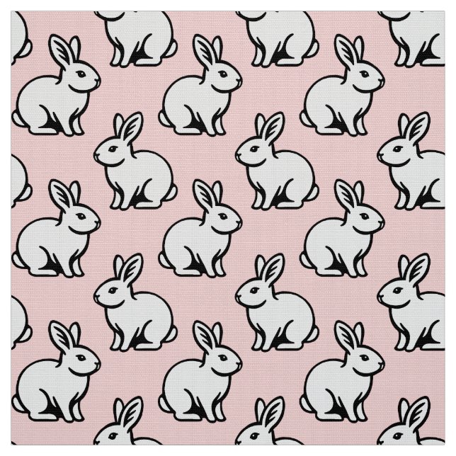 Rabbits Pattern - Black and White with Faded Pink Fabric (Swatch)