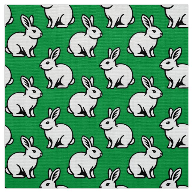 Rabbits Pattern - Black and White with Kelly Green Fabric (Swatch)