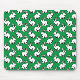 Rabbits Pattern - Black and White with Kelly Green Mouse Mat