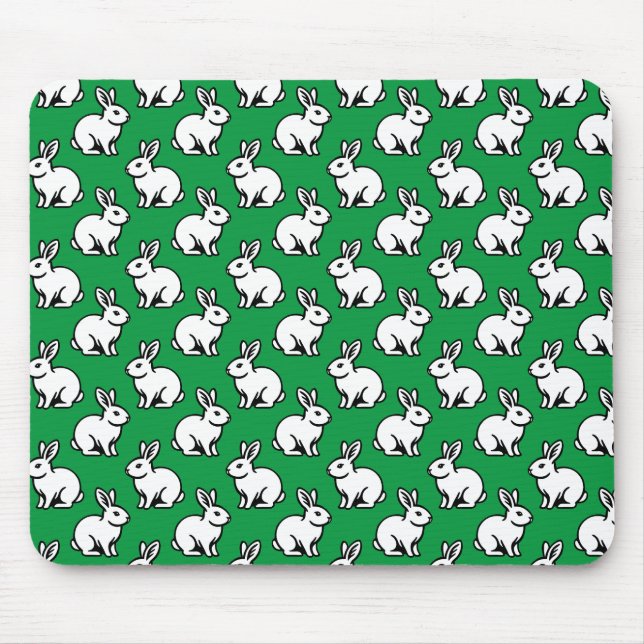 Rabbits Pattern - Black and White with Kelly Green Mouse Mat (Front)