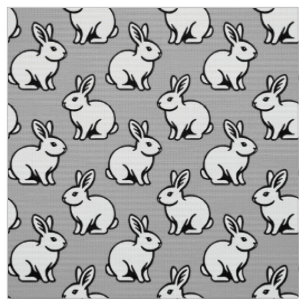 Rabbits Pattern - Black and White with Light Grey Fabric