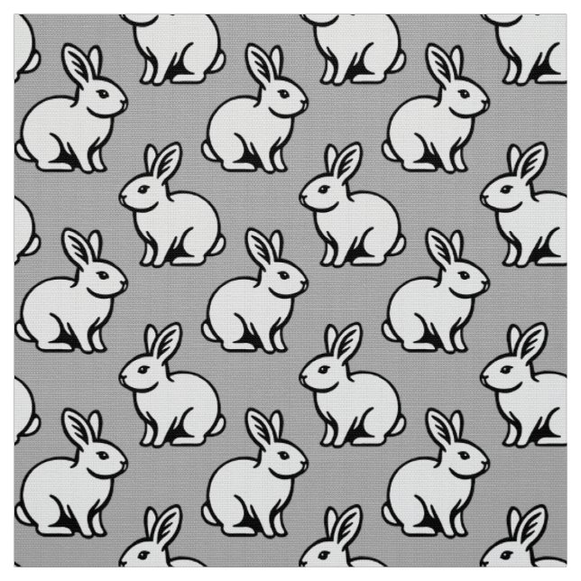 Rabbits Pattern - Black and White with Light Grey Fabric (Swatch)