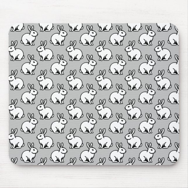 Rabbits Pattern - Black and White with Light Grey Mouse Mat (Front)