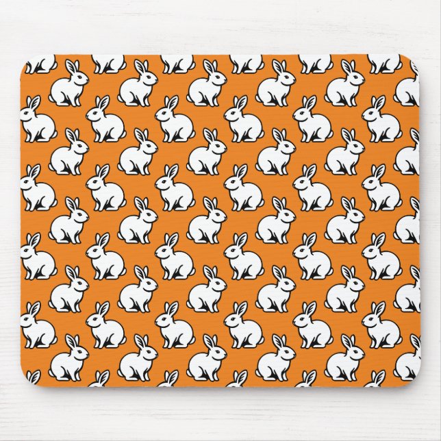 Rabbits Pattern - Black and White with Orange Mouse Mat (Front)