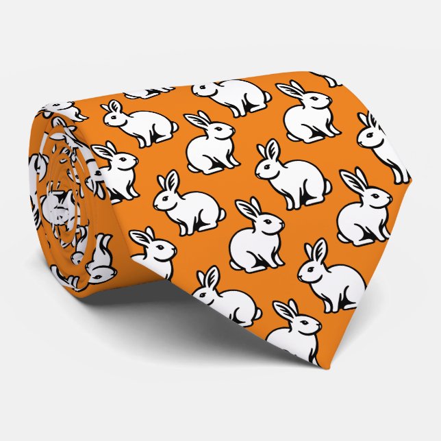 Rabbits Pattern - Black and White with Orange Tie (Rolled)