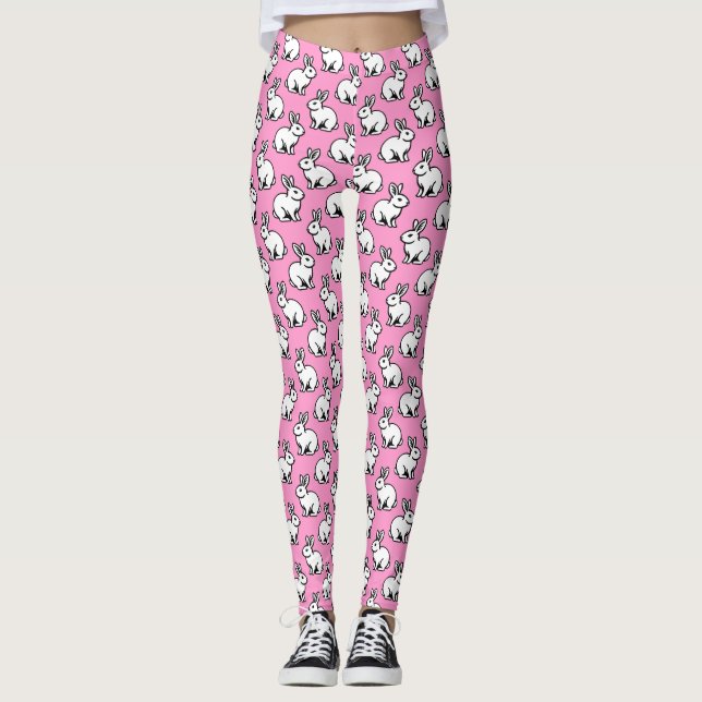 Rabbits Pattern - Black and White with Pink Leggings (Front)