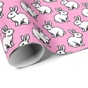 Rabbits Pattern - Black and White with Pink Wrapping Paper