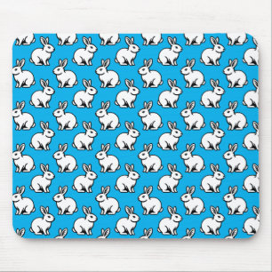 Rabbits Pattern - Black and White with Sky Blue Mouse Mat
