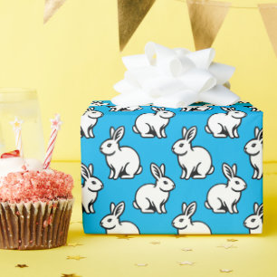 Rabbits Pattern - Black and White with Sky Blue Wrapping Paper