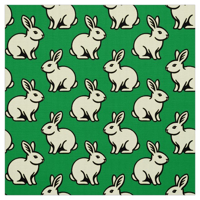 Rabbits Pattern - Black, Lt Yellow and Kelly Green Fabric (Swatch)