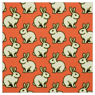 Rabbits Pattern - Black, Lt Yellow and Orange Fabric