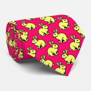 Rabbits Pattern - Lt Yellow, Black and Neon Red Tie