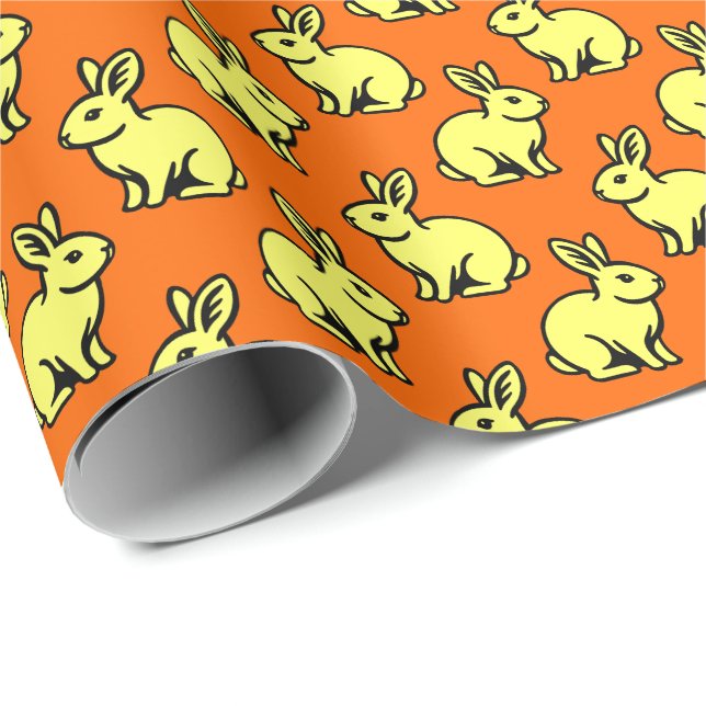 Rabbits Pattern - Lt Yellow, Black and Orange Wrapping Paper (Roll Corner)