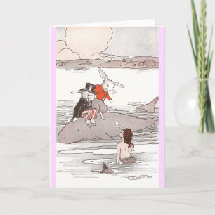 Rabbits Riding Whale Meet Mermaid Card