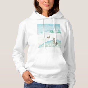 Rabbits Sitting & Jumping On Snow Hoodie