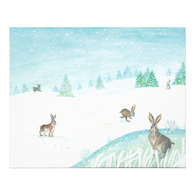 Rabbits Sitting & Jumping On Snow  Photo Print (Front)