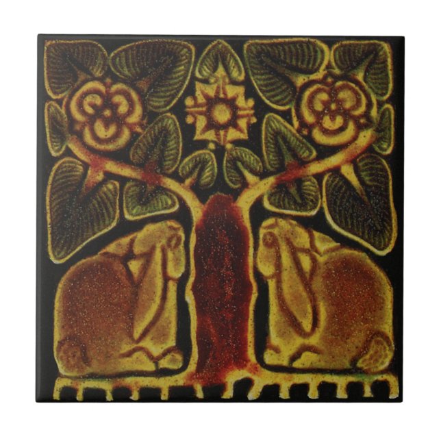 Rabbits William De Morgan Tile (Front)