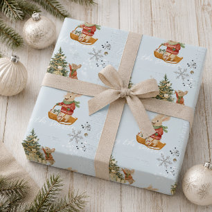 Rabbits winter holidays wrapping paper