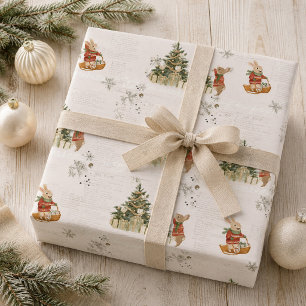 Rabbits winter holidays wrapping paper