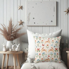 Rabbits with Wildflowers Folk Art Cushion