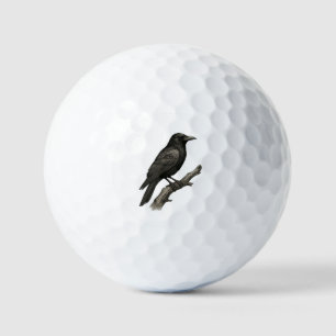 Rabe auf Ast – Mystische Vintage-Schwarzweiß-Illus Golf Balls